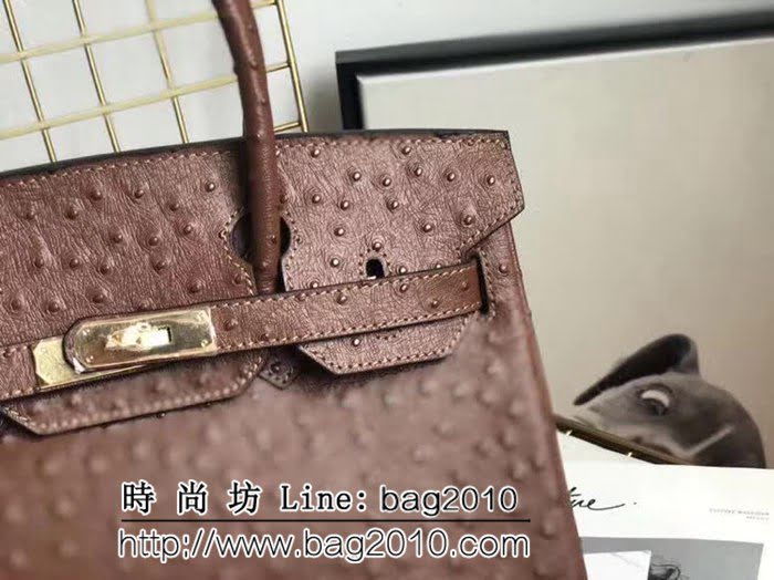 愛馬仕Hermes原版牛皮鴕鳥紋 Birkin 鉑金包 時尚手提包 0AM1018